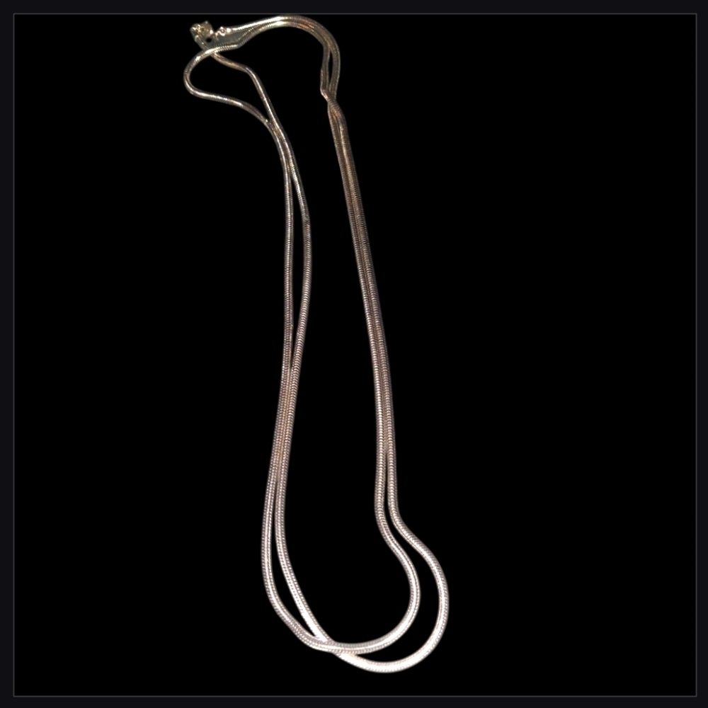 Monet Signed Extra Long Silvertone Snake Chain Necklace